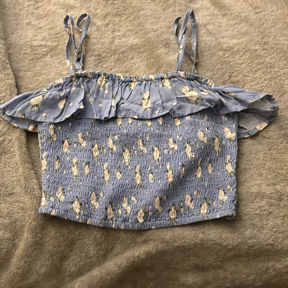 Blue floral Hollister cropped tank top